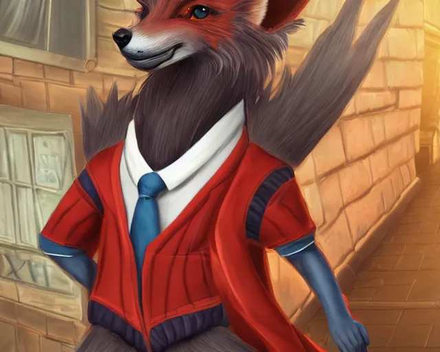 Image similar to award - winning extremely detailed fantasy art of a cute male anthropomorphic vulpes vulpes fulva teacher wearing themed suit working at a school, 4 k