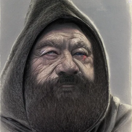 Prompt: darth vador as a dwarf in the lords of the rings by Alan Lee. portrait, mate painting, 4k, 8k