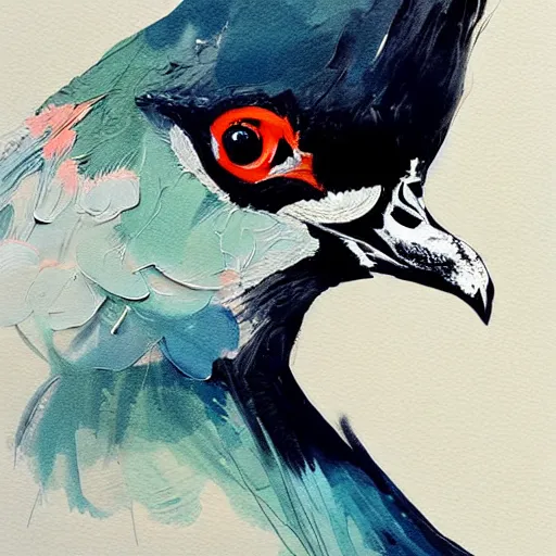 Prompt: aggressive pigeon, painted by Conrad Roset, detailed brushstrokes