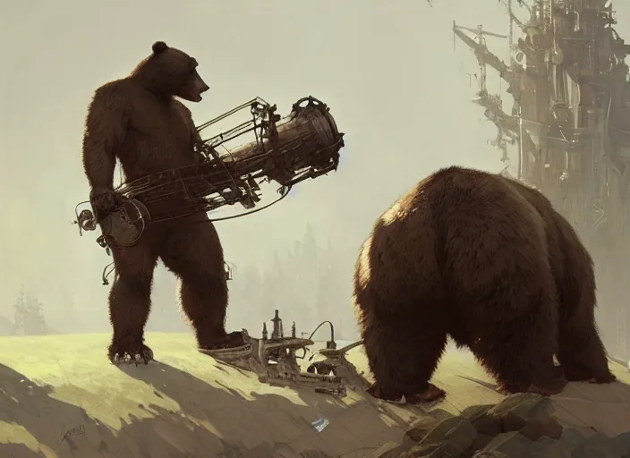 Image similar to a giant bear with a giant cannon in his back, exoskeleton, technology, elegant,, highly detailed, digital painting, artstation, concept art, smooth, sharp focus, illustration, art by krenz cushart and artem demura and alphonse mucha