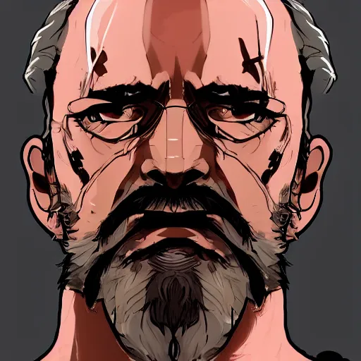 Image similar to balding bearded middle aged man in the style of yoji shinkawa