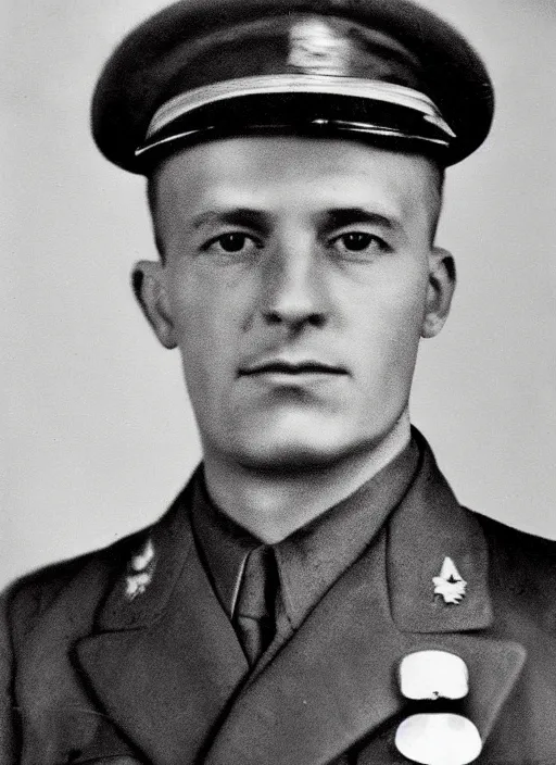 Image similar to grainy 1940’s WWII military portrait, professional portrait HD, authentic