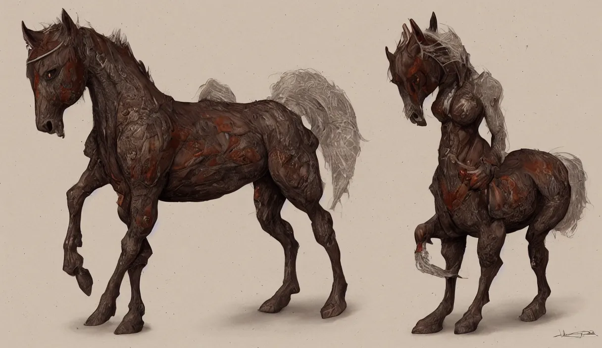 Image similar to anthropomorphic horse, female, 8 k concept art, by kadath, masterpiece, trending on artstation, 8 k