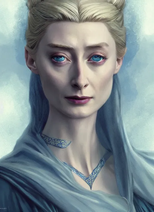 Image similar to beautiful radiant elizabeth debicki as galadriel, lord of the rings, lotr fanart, trending on artstation, character art, the hobbit, digital painting, concept art, smooth, sharp focus, illustration, art by artgerm and greg rutkowski, directed by peter jackson,