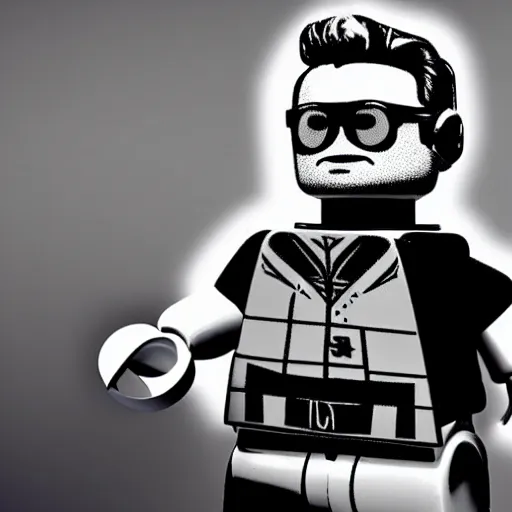 Image similar to studio photo, bono from u 2 as lego minifigure, photorealistic, detailed, studio lighting, 4 k