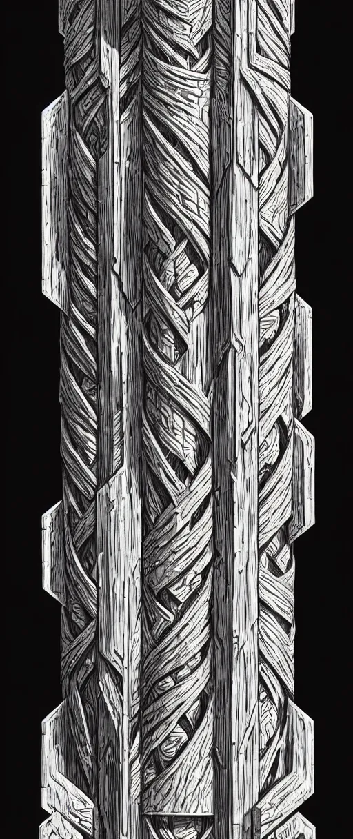 Image similar to a double helix wood carved pillar, high details, lineart, by vincent di fate, inking, etching, screen print, masterpiece, trending on artstation, sharp, high contrast, hyper - detailed,, hd, 4 k, 8 k