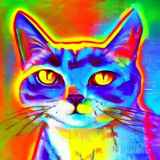 Image similar to neon city with cat realistic painting