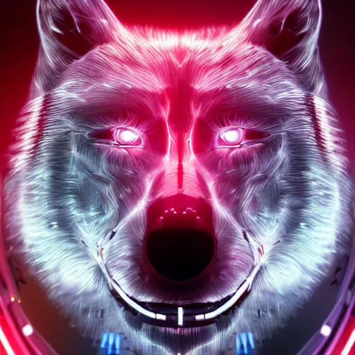 Image similar to face of a cybernetic wolf, futuristic, cyberpunk, symmetric, digital illustration, photo - realistic, macro, extremely detailed, vivid, neon, dramatic lighting, intricate details