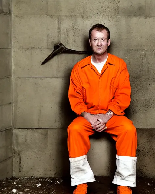 Prompt: a head and shoulders portrait of Donald wearing a orange jumpsuit, sitting on a toilet holding a bible in a filthy rat infested concrete jail In a maximum security prison, dimly lit, volumetric lighting, arney freytag, craig mullins and Annie Leibowitz, octane, 8k,