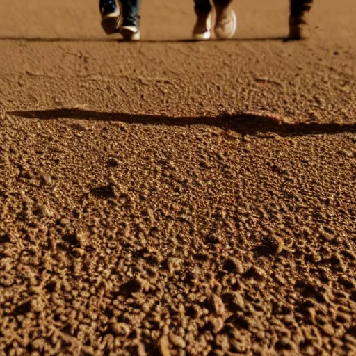 Image similar to up close 3 friends on dusty Mars soil in the future walking together all wearing stylish futuristic clothing picture taken with 5 mm camera nokia, intricate, ultra HD, super detailed, realistic, award-winning picture