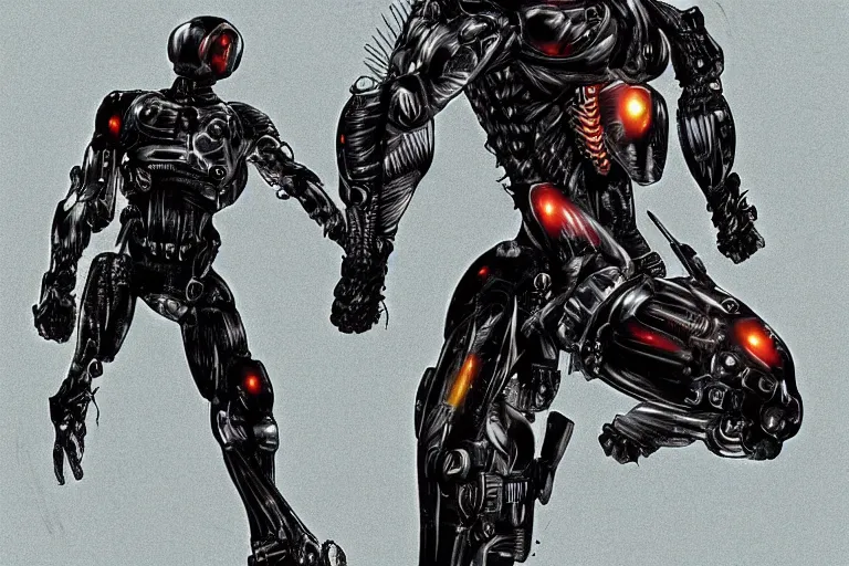 Image similar to cyborg military soldier in nanosuit with epic biological muscle augmentation, at dusk, a color illustration by tsutomu nihei, makoto kobayashi and shoji kawamori