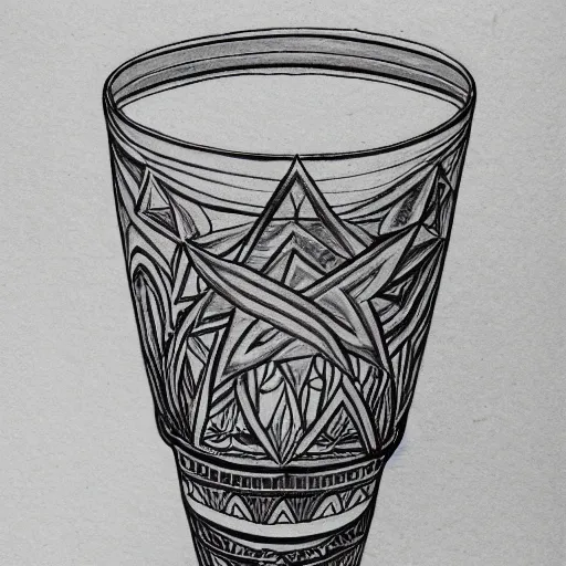 Image similar to detailled ink drawing of a crystal chalice