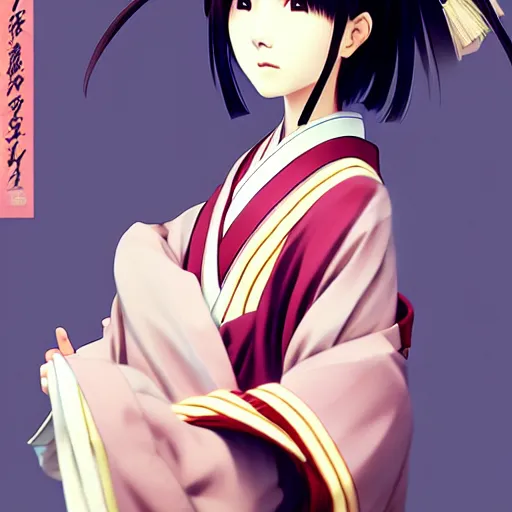 Prompt: digital anime art, a japanese woman in a kimono holding a kanobo, wlop, ilya kuvshinov, artgerm, krenz cushart, greg rutkowski