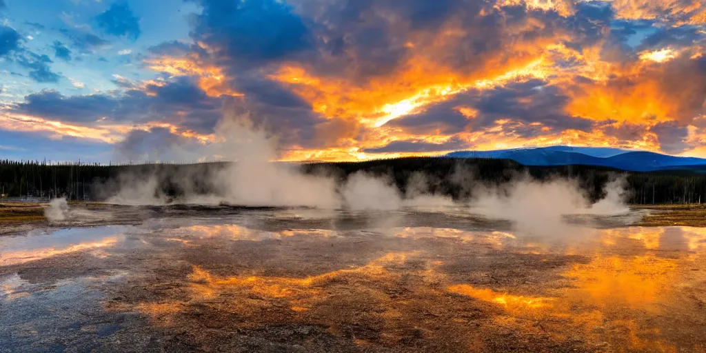 Prompt: yellowstone national park sunset, high detail, high definition, photorealistic, 8k