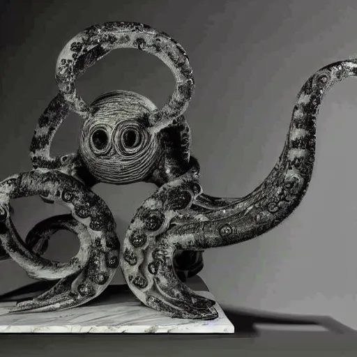 Image similar to marble sculpture of a robotic octopus, h. r. giger,