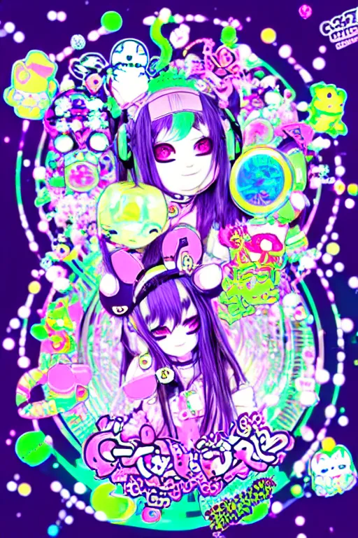 Image similar to cybergoth decora glitchcore yokai girl, sanrio tamagotchi moe ornaments, pastel cute cinematography