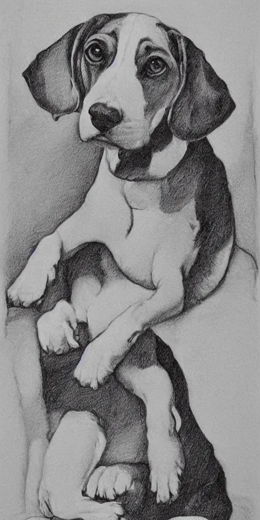 Image similar to sitting beagle, artist sketch, Michelangelo, beautiful composition, masterpiece