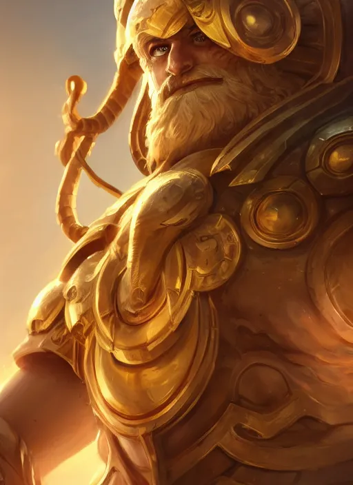 Prompt: a highly detailed illustration of gentle colossal golden greek mechanical giant, with cute doting eyes, intricate, elegant, highly detailed, centered, digital painting, artstation, concept art, smooth, sharp focus, league of legends concept art, wlop.