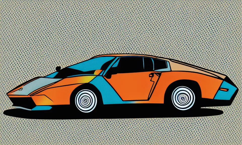 Image similar to pop art illustration of a lamborghini, adobe illustrator