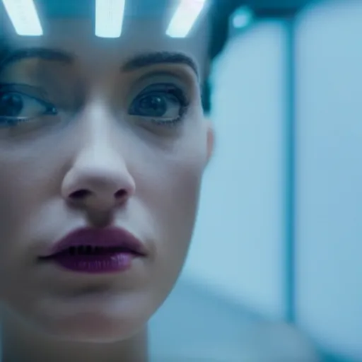 Image similar to film still of Black Mirror Episode about Sentient Artificial Intelligence, VFX, 2022, 40mm lens, shallow depth of field