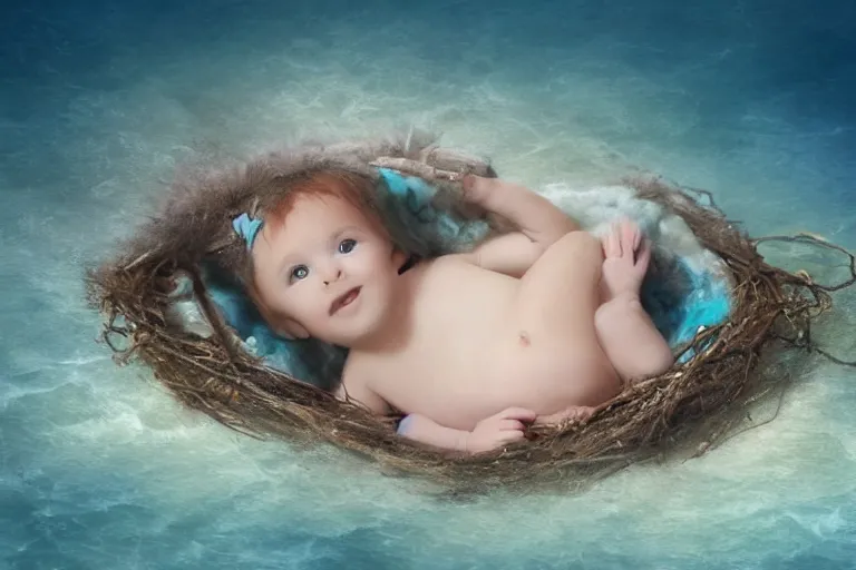 Prompt: a baby mermaid laying in a nest under the ocean, photography, concept art, digital art, trending on artstation, 4 k, extremely detailed, realistic, photorealistic, anne geddes