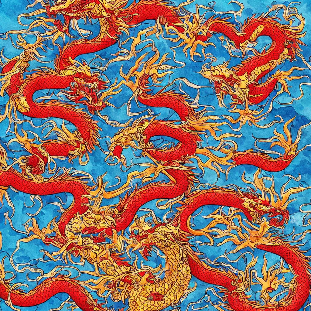 Image similar to beautiful epic traditional chinese dragon in harmonic colours, digital art