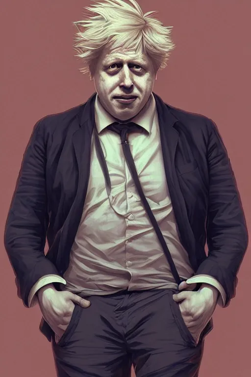 Image similar to Boris Johnson as a drunk genius Rick Sanchez, portrait, symmetrical, highly detailed, digital painting, artstation, concept art, smooth, sharp focus, illustration, cinematic lighting, art by artgerm and greg rutkowski and alphonse mucha