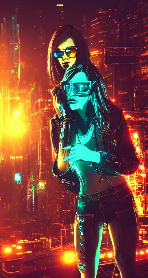 Image similar to high detailed cyberpunk women, city, neon lights, glow, sunset, atmospheric, cinematic, retrowave style,