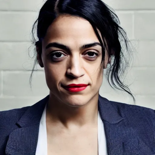 Image similar to Alexandria Ocasio-Cortez mixed with Rami Malek, photograph 4k