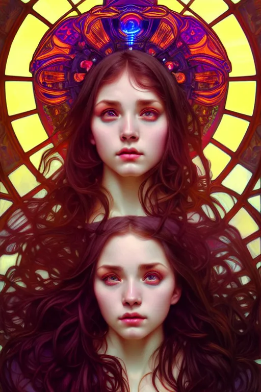 Image similar to overlord, psychedelic, portrait, highly detailed, deep focus, elegant, digital painting, smooth, sharp focus, illustration, ultra realistic, 8 k, art by artgerm and alphonse mucha