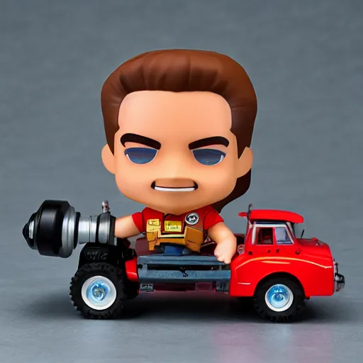 Prompt: arnold schwarzenegger as nendoroid driving atoy tank, kodak film