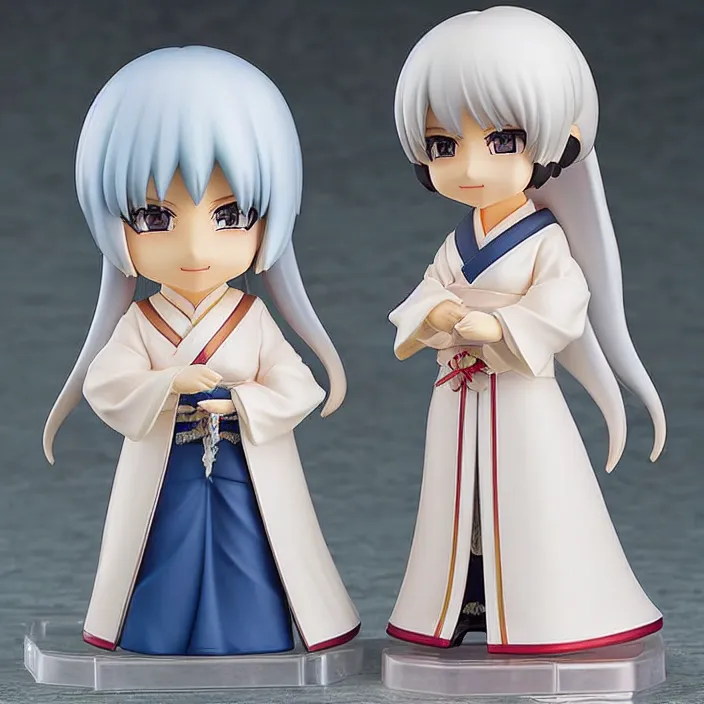 Image similar to a japanese princess young lady, with white hair and bangs!!!! AYAKA, An anime Nendoroid of [Character Here], figurine, detailed product photo