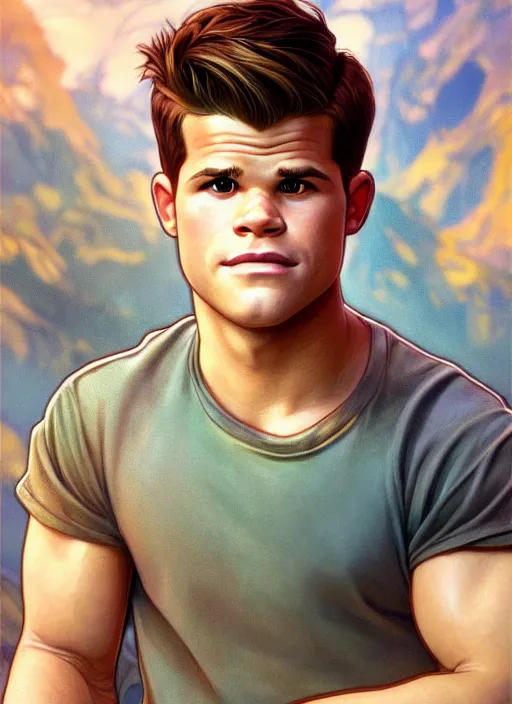 Image similar to cute charlie carver, natural lighting, path traced, highly detailed, high quality, digital painting, by don bluth and ross tran and studio ghibli and alphonse mucha, artgerm