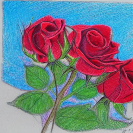 Image similar to wilting roses in the desert, colored pencils drawing