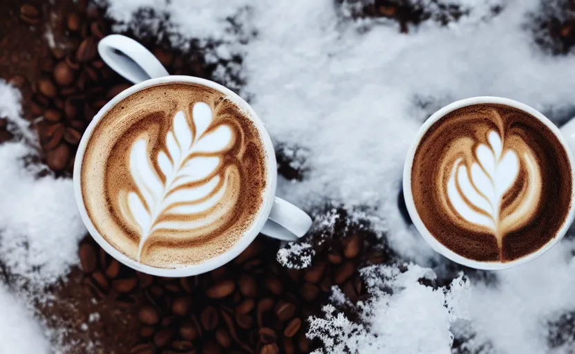 Image similar to a latte, in snow, product photography