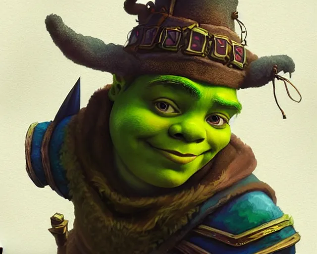 Image similar to michael cera as shrek, dressed as a wizard, deep focus, d & d, fantasy, intricate, elegant, highly detailed, digital painting, artstation, concept art, matte, sharp, illustration, hearthstone, art by artgerm and greg rutkowski and alphonse mucha