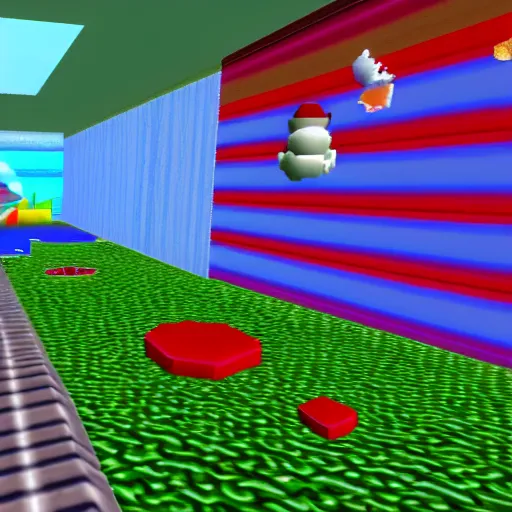 Prompt: a liminal space, screenshot from mario 6 4