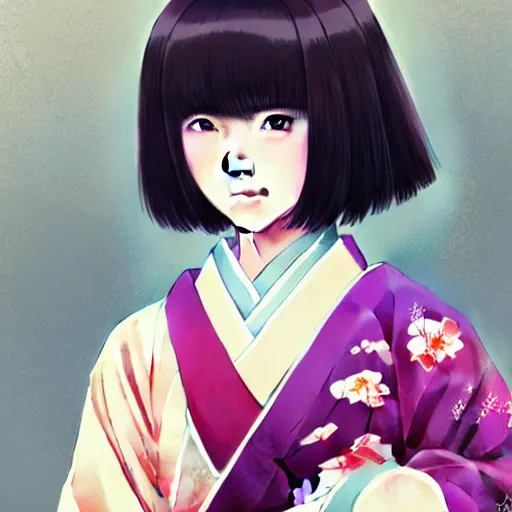 Prompt: digital anime art, a japanese woman in a kimono holding a kanobo, wlop, ilya kuvshinov, artgerm, krenz cushart, greg rutkowski