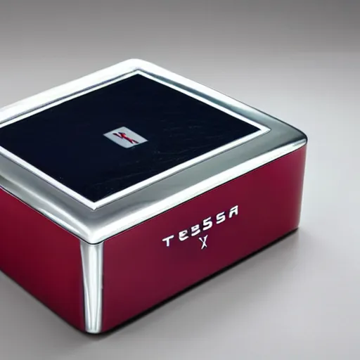 Prompt: A kleenex box designed by Tesla, made entirely of shiny steel