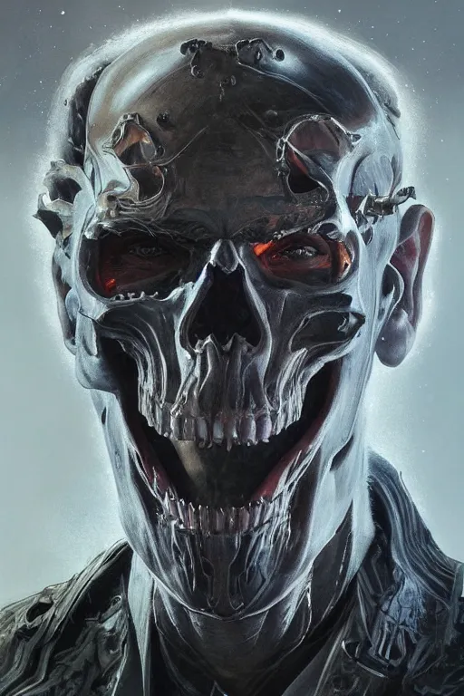 Image similar to Portrait of James Hetfield face transforming in Ghost Rider, marvel comics, dark, intricate, highly detailed, smooth, artstation, digital illustration by Ruan Jia and Mandy Jurgens and Artgerm and Wayne Barlowe and Greg Rutkowski and Zdislav Beksinski