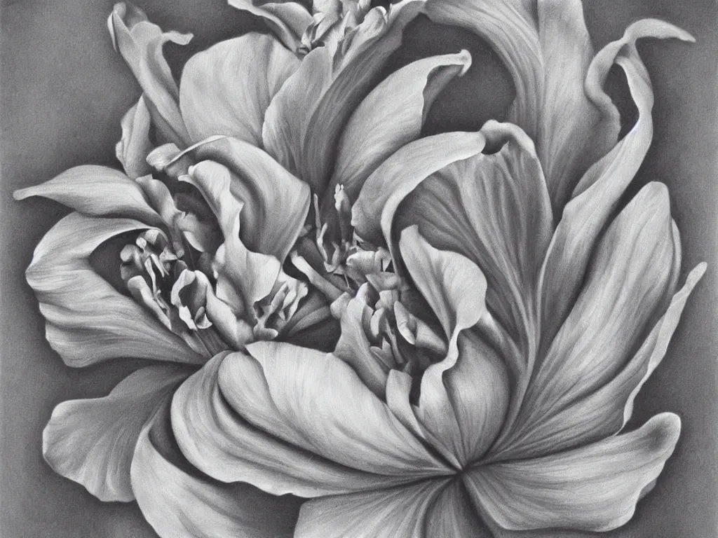 Image similar to Iris flower. Painting by Alex Grey, Karl Blossfeldt