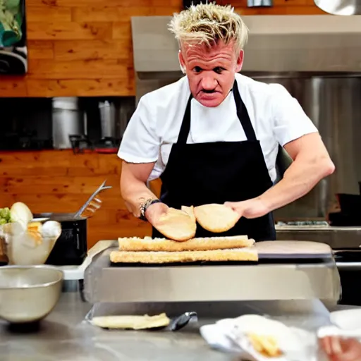 Prompt: Gordon Ramsay making a sandwiches