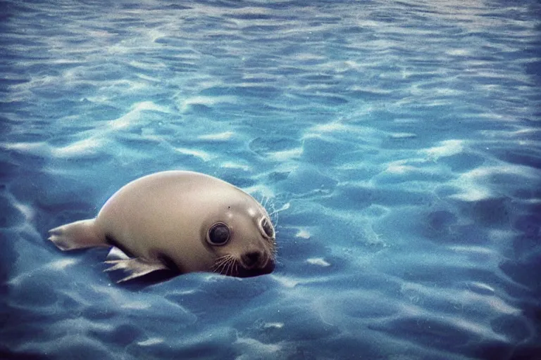 Prompt: “baby seal mecha swimming through Arctic Ocean, anime style”