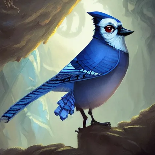 Prompt: wise old blue jay, tiny, small, short, wizard robe, cute and adorable, pretty, beautiful, dnd character art portrait, matte fantasy painting, deviantart artstation, by jason felix by steve argyle by tyler jacobson by peter mohrbacher, cinema