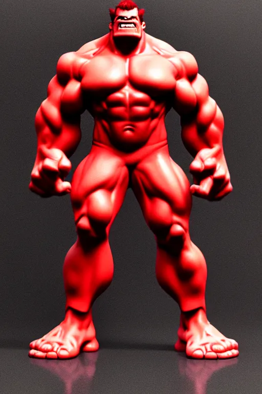 Image similar to 3d print of red hulk, cinematic, photograph