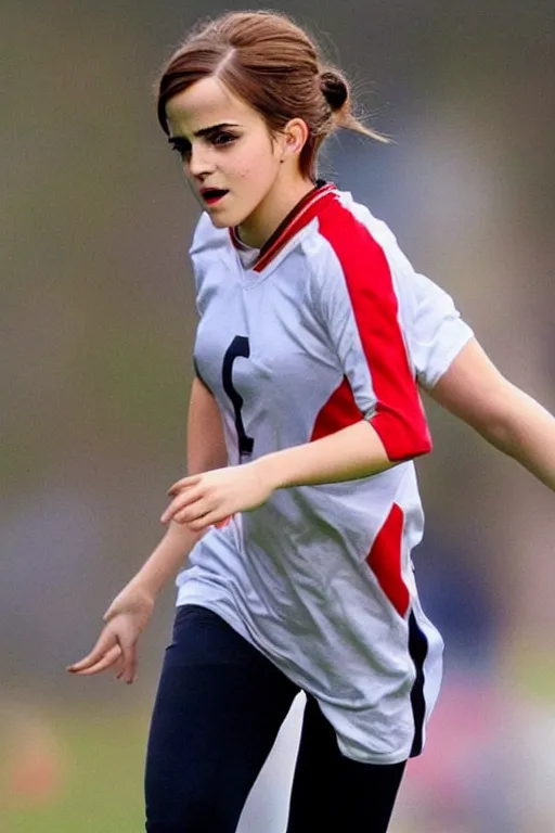 Image similar to emma watson as football player, hyper realistic