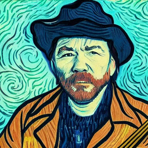 Image similar to John Prine in the style of Van Gogh