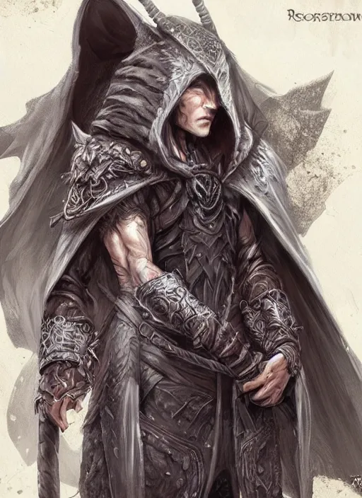 Prompt: character concept art for a low fantasy rpg, full body portrait, hooded fur cloak, fantasy painterly style, intricate details, artwork by ross tran, artgerm