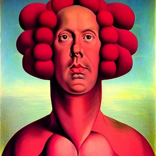 Prompt: surreal red and pink conceptual figurative post - morden monumental dynamic portrait by magritte and hogarth, inspired by william blake and gaugin, illusion surreal art, highly conceptual figurative art, intricate detailed illustration, controversial poster art, polish poster art, geometrical drawings, no blur