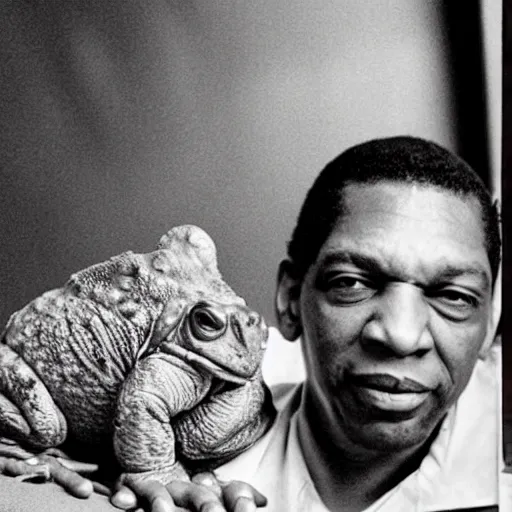 Image similar to john coltrane snuggling a big toad